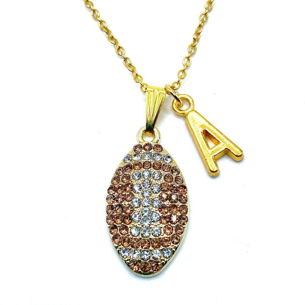 Football Necklace Gold Rhinestone - Picture 4 of 7